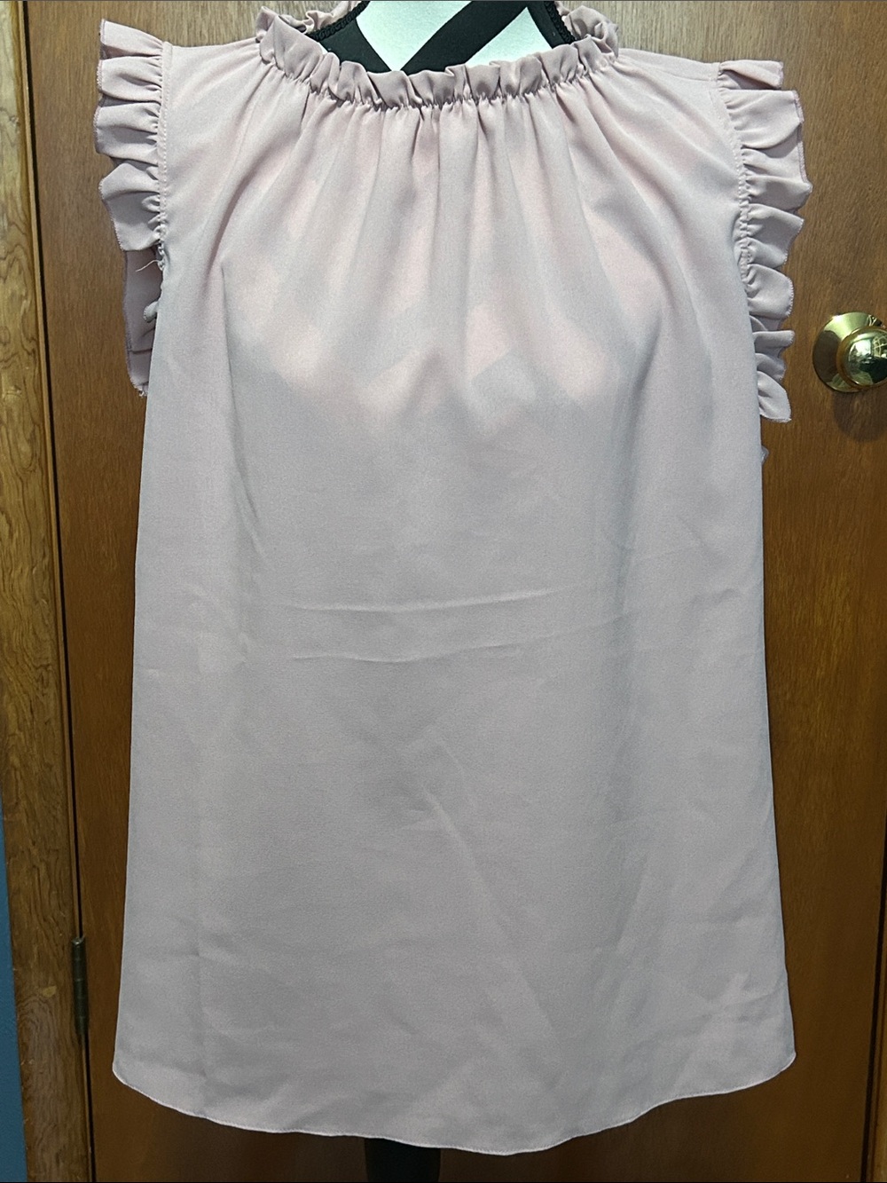 Sleeveless Ruffle Neck Blouse - Light Blush Pink